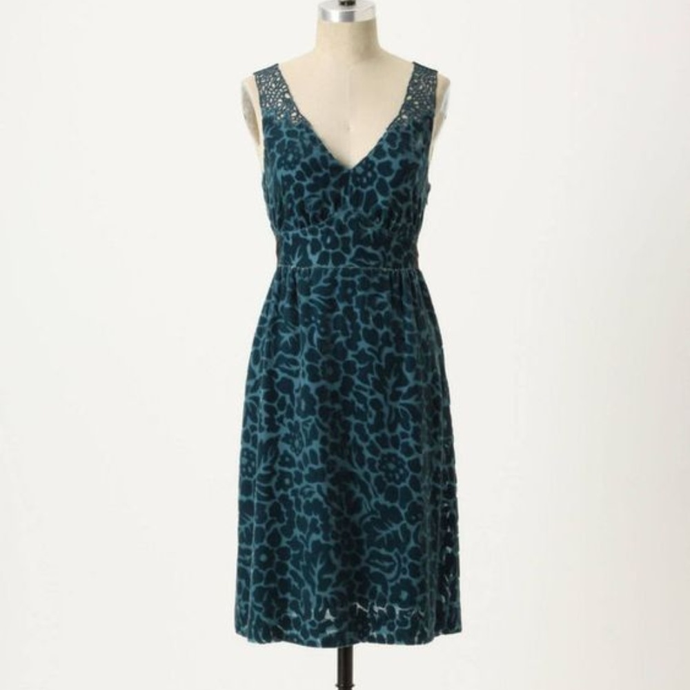 Anthropologie Teal Velvet Dress